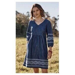 J. Jill Denim Women's Medium Embroidered Peasant Dress Blue NEW